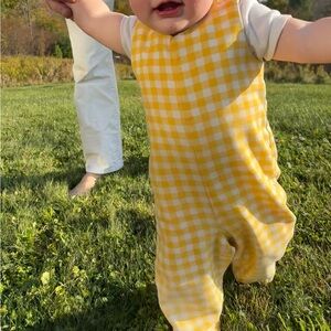Sunny Yellow Checkered Kids Overalls